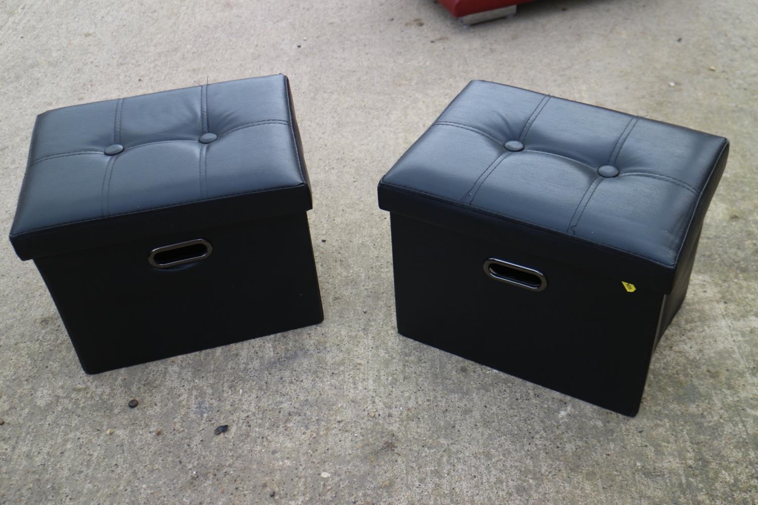 A pair of faux black leather ottoman, 35" wide x 16" deep x 16" high, two similar folding seats/ - Image 2 of 2