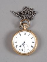 A gentleman's pocket watch in rolled gold case and a silver chain