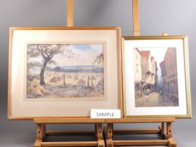 A Tucker: a 19th century watercolour, Normandy street scene, 10 1/2" x 7 1/2", in gilt frame, and