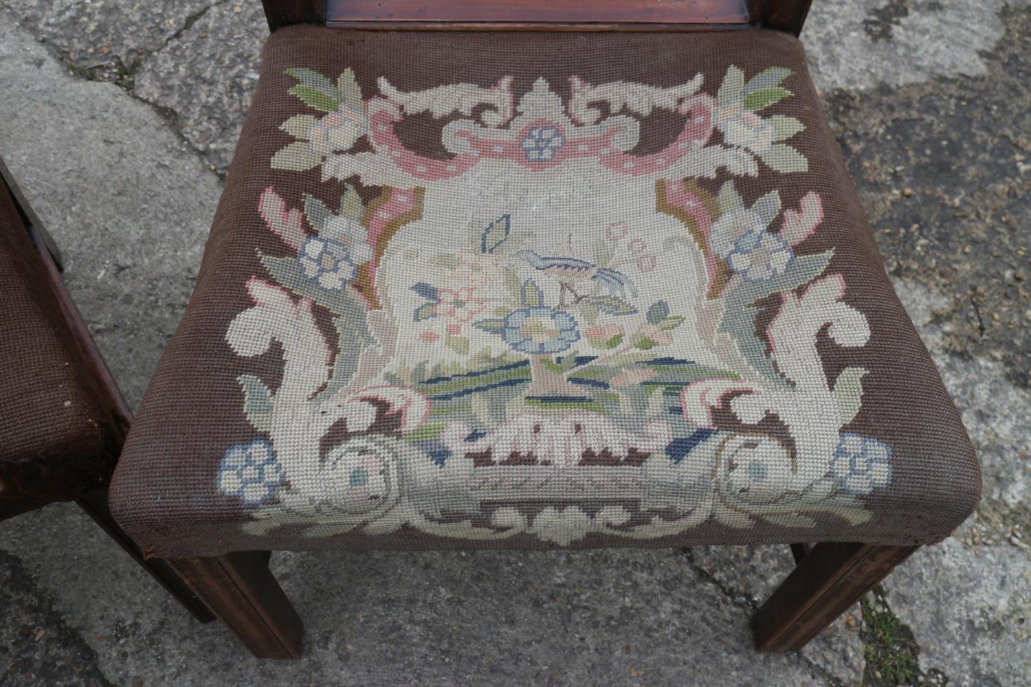 A pair of late 18th century carved mahogany ladder back dining chairs with near contemporary gros - Image 3 of 5