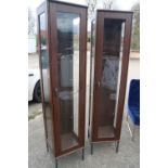 A pair of walnut effect finish display cabinets, 15" square x 70" high