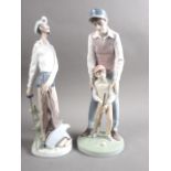 A Lladro figure of Don Quixote, 11 1/2" high, and a companion group, young golfer with father, 12"