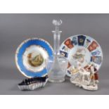 An Adams bone china plate with ruin decoration, an Imari dish of traditional design, a cut glass