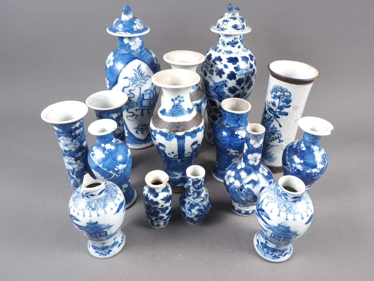 A pair of Chinese porcelain crackle ware vases with figure decoration, 8" high, a similar cylinder - Image 2 of 32