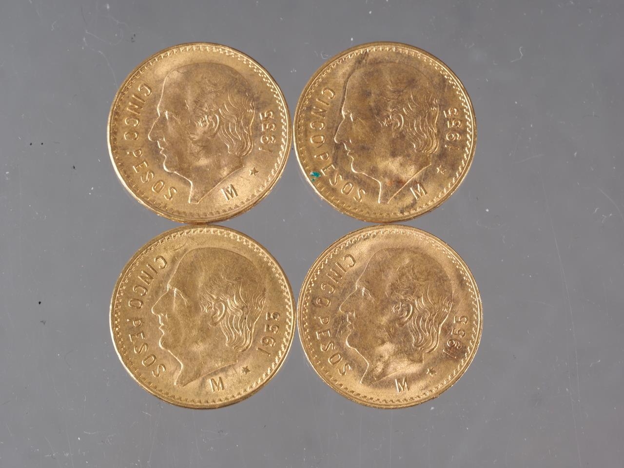 Four Mexican 5 pesos gold coins, 16.7g gross