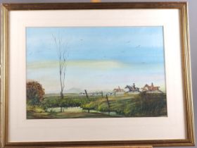 A watercolour hunting scene, "Full Cry", indistinctly signed, dated '09, 10 3/4" x 16", in gilt