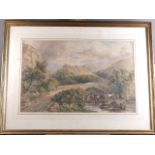 James Price: watercolours, landscape with cattle watering under a bridge, 14 1/2" x 22", in gilt