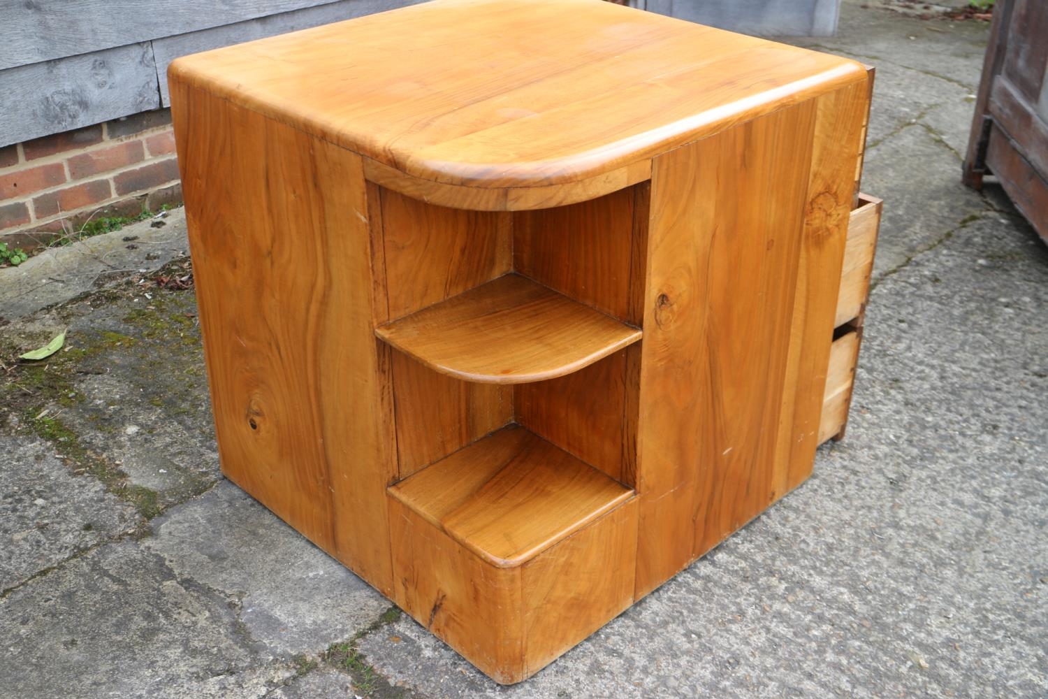 A 1930s walnut metamorphic cube desk, fitted three doors, concealed kneehole and three open corner - Image 5 of 6