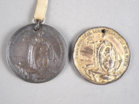 A 19th century bronze Nile medal, in case, and a similar gilt version