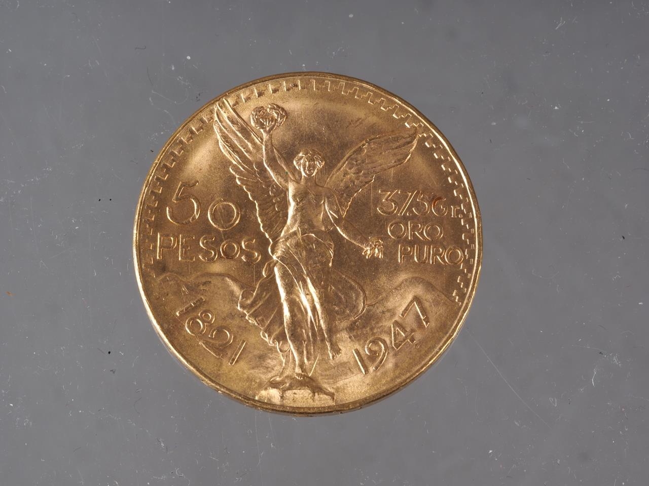 A Mexican 50 pesos gold coin, 125 year anniversary, 41.8g - Image 2 of 2