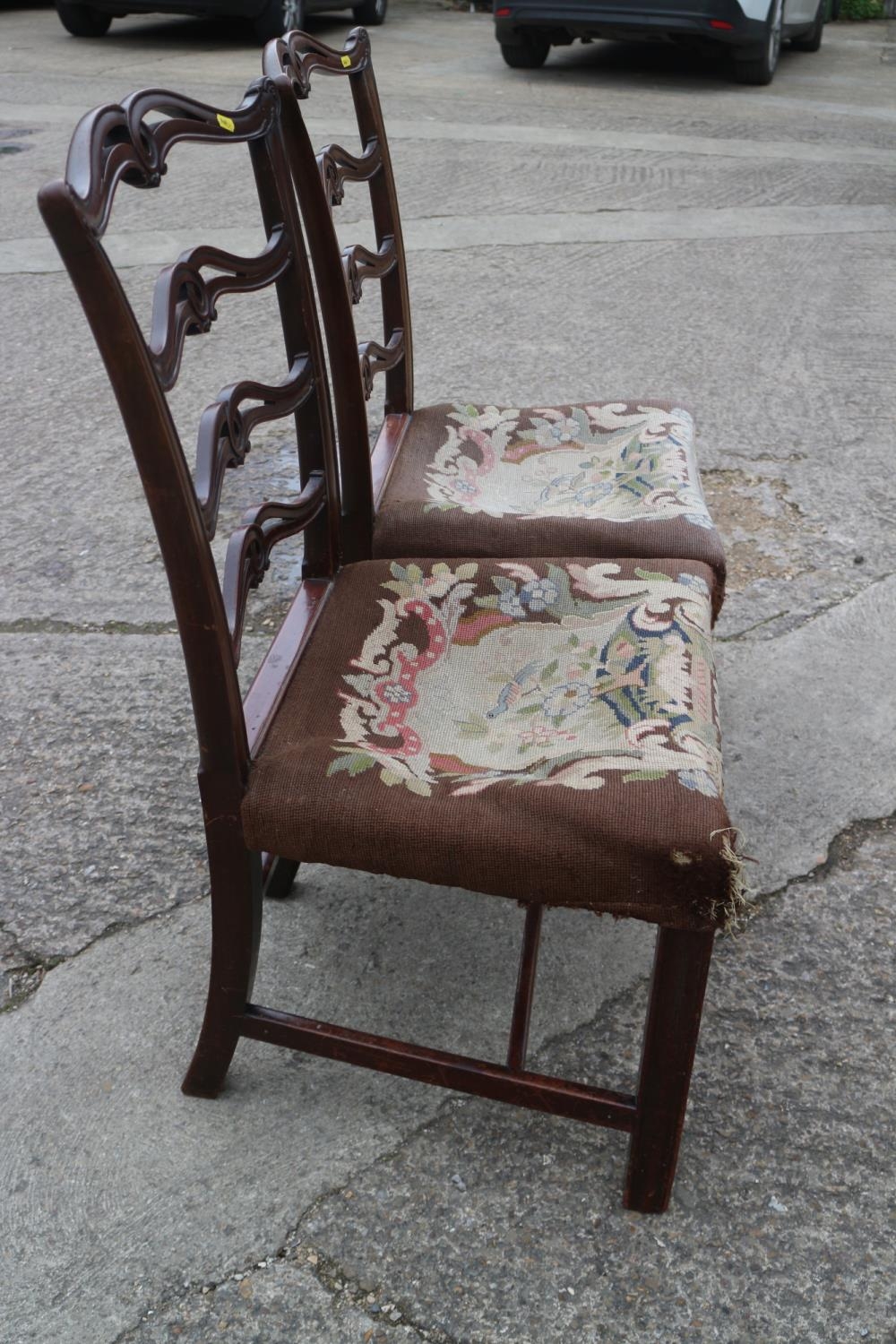 A pair of late 18th century carved mahogany ladder back dining chairs with near contemporary gros - Image 6 of 6
