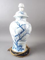 A prunus decorated vase and cover (now converted as a table lamp), 16" high