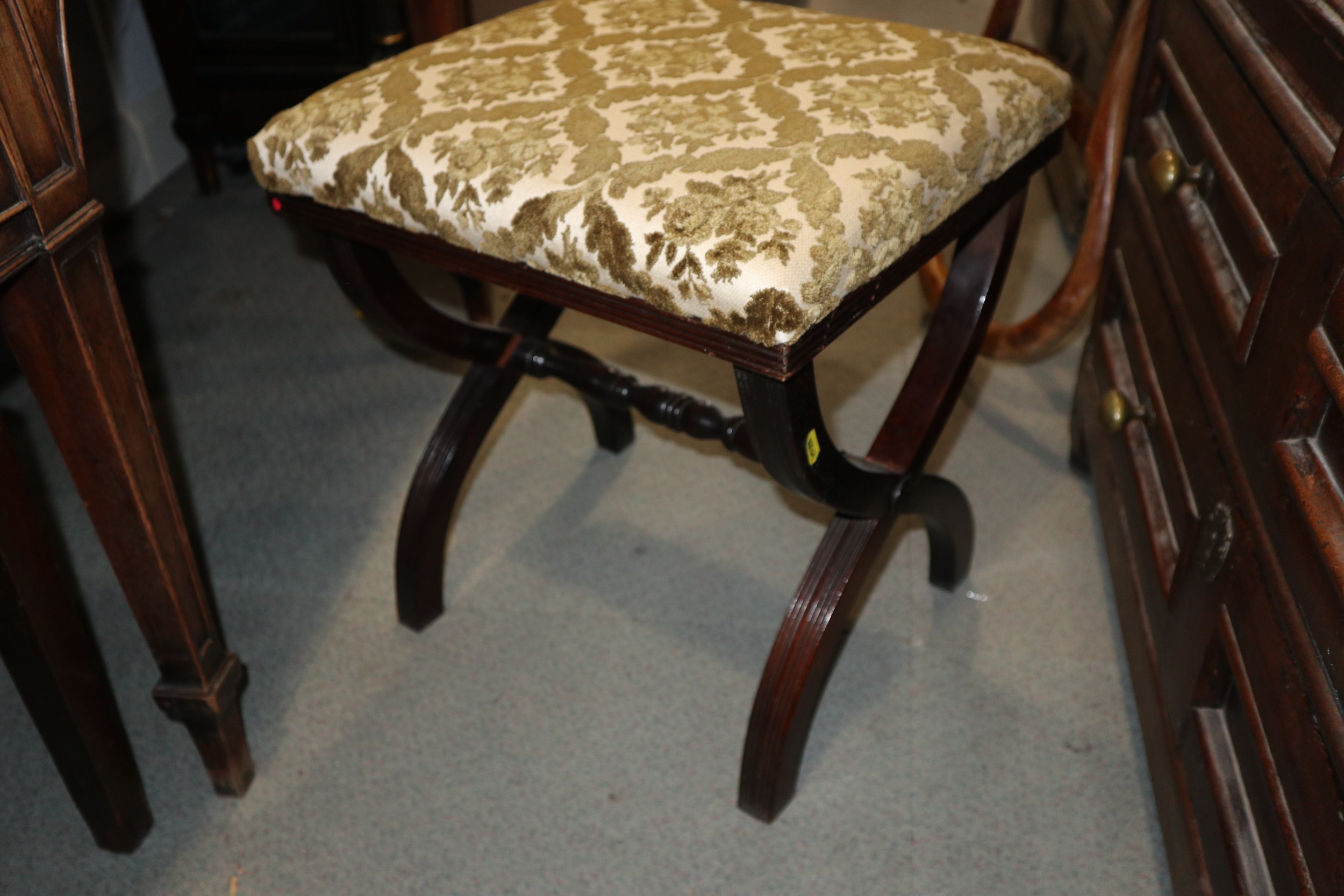 A 19th century mahogany rectangular frame stool with drop-in seat, on square taper supports, and - Image 3 of 3