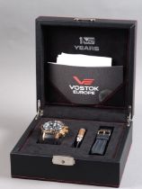 A gentleman's Vostok Europe anniversary edition automatic wristwatch, in original box with two