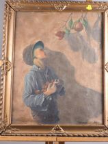 E G: an early 20th century oil on canvas, boy stealing fruit, 19 1/4" x 15 1/4", in gilt frame (