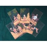 A set of eight 19th century Trichinopoly opaque pigment on mica paintings of "Yogi", 4" x 2"