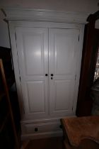 A grey painted kitchen cupboard enclosed two doors over one drawer, 42" wide x 23" deep x 79" high
