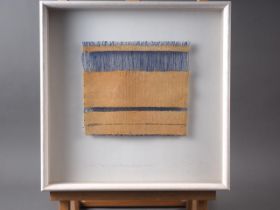 Chiyoko Tanaka, '89: a hand-woven ramie sample, "Grinded Fabric - Blue Threads, Sienna #241", in