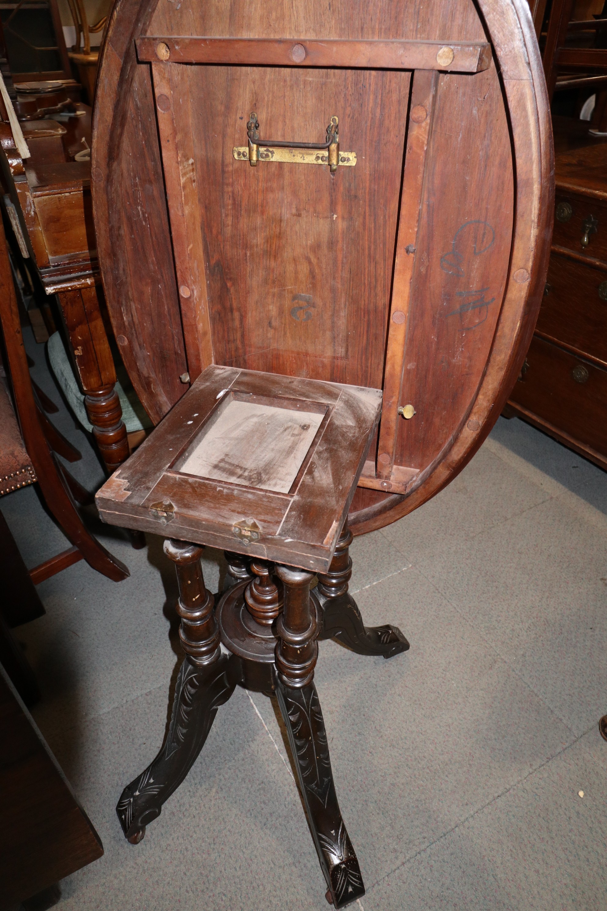 A 19th century walnut and inlaid tilt top occasional table, on quadruple turned splay supports, - Image 3 of 3