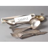 A French silver plated part table service and other flatware