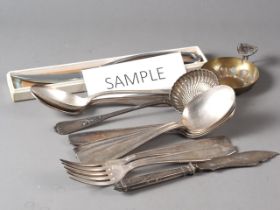 A French silver plated part table service and other flatware