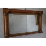 A mid 19th century burr maple framed and gilt mounted overmantel mirror with split turnings, on