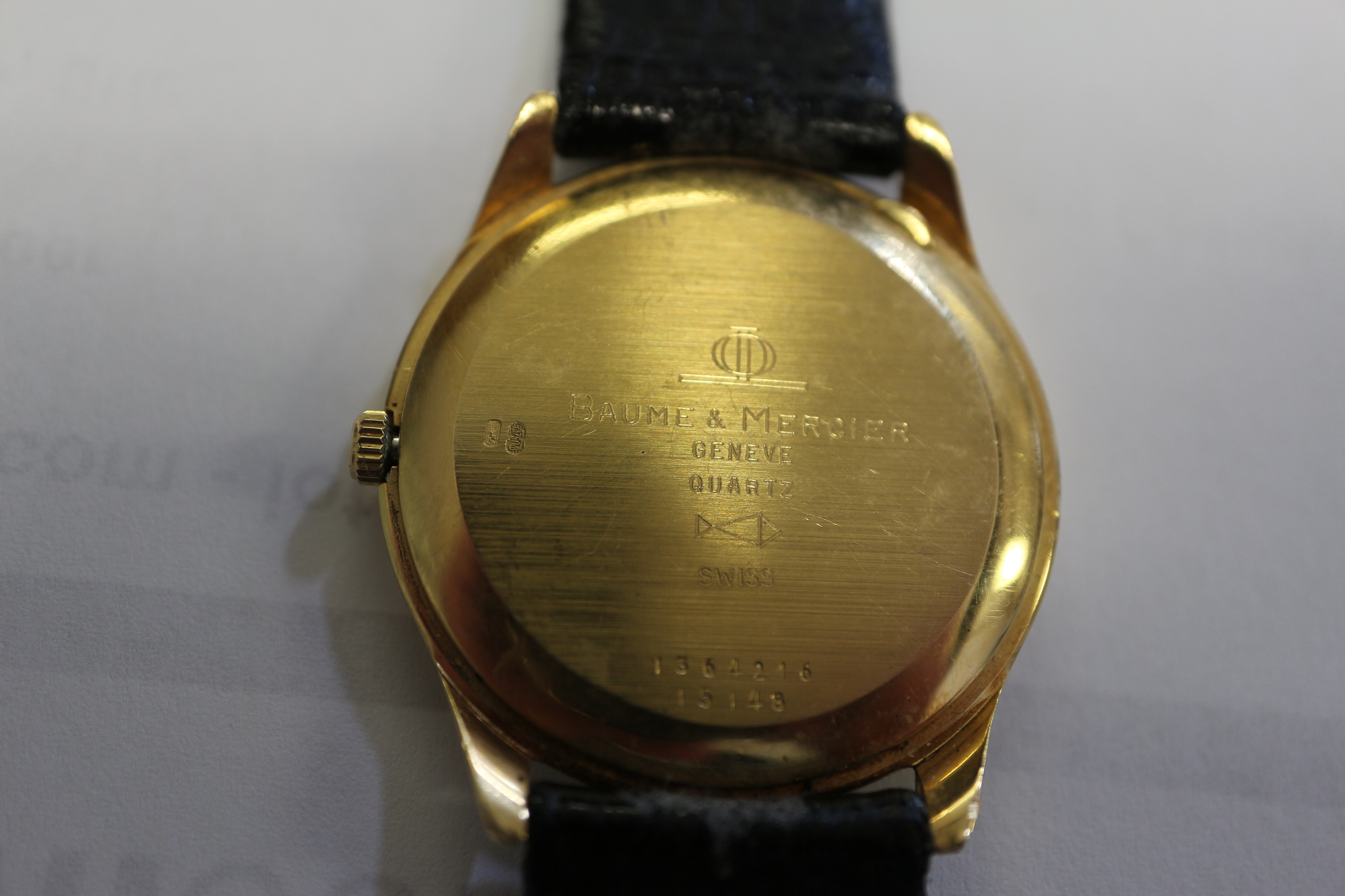 A gentleman's 18ct gold cased Baume & Mercier wristwatch with white enamel dial and Roman - Image 2 of 3