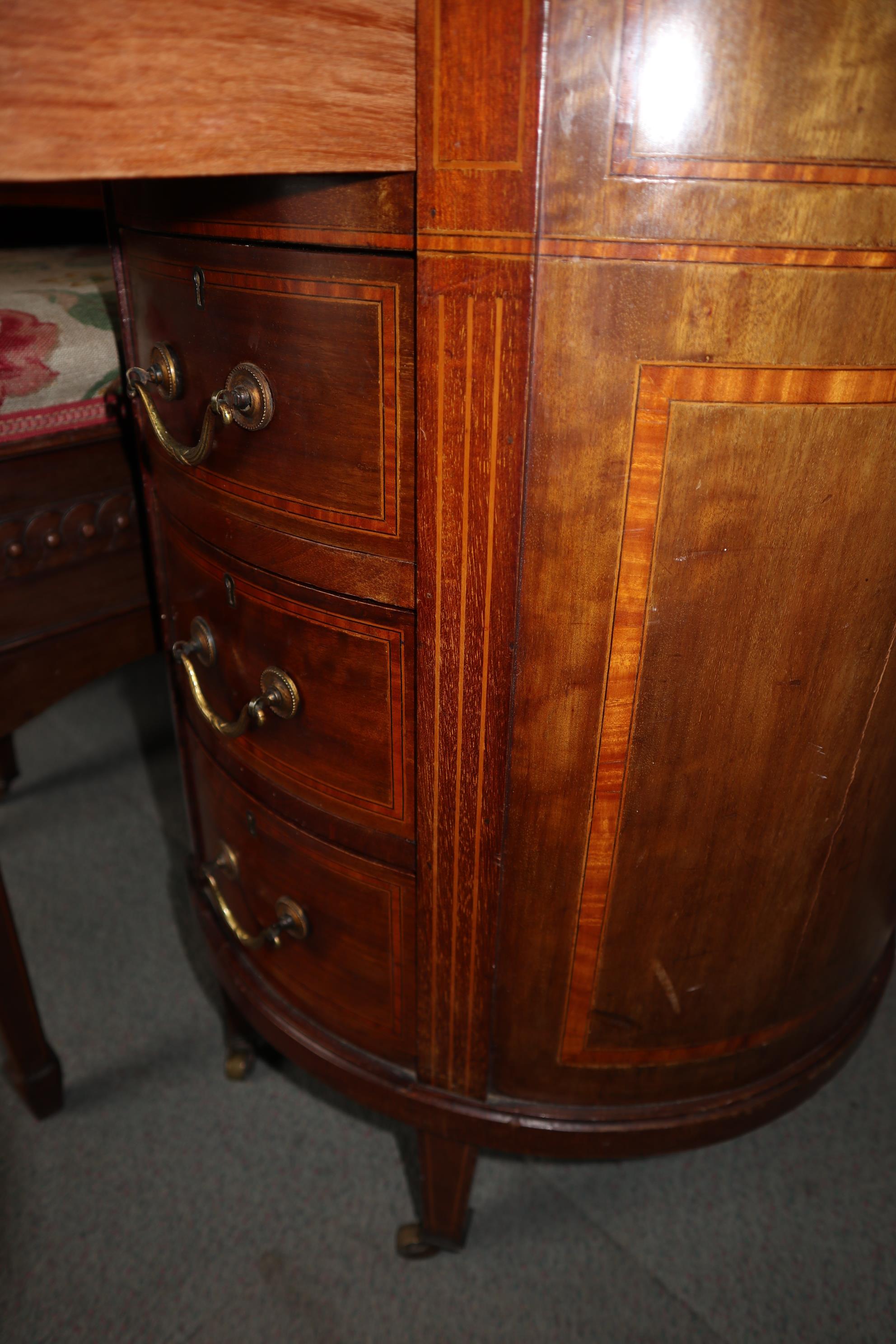 A Gillows style mahogany, satinwood banded and box line inlaid kidney-shape desk, fitted eight - Image 4 of 11