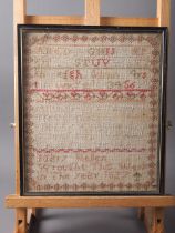 An early 19th century alphabetical and numerical sampler with verse, by Mary Hellen