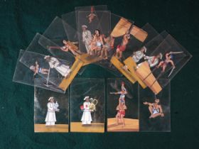 A set of fifteen 19th century Trichinopoly opaque pigment on mica paintings of "Fakirs", 4" x 2"
