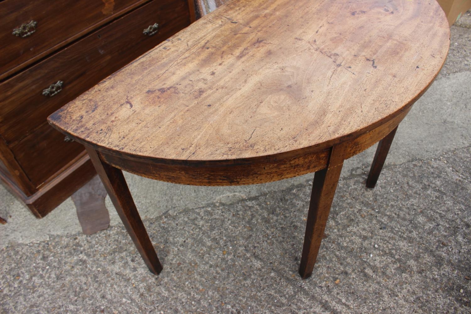 A 19th century mahogany semicircular side table, on square taper supports, 46" wide x 24" deep x 28" - Image 2 of 2