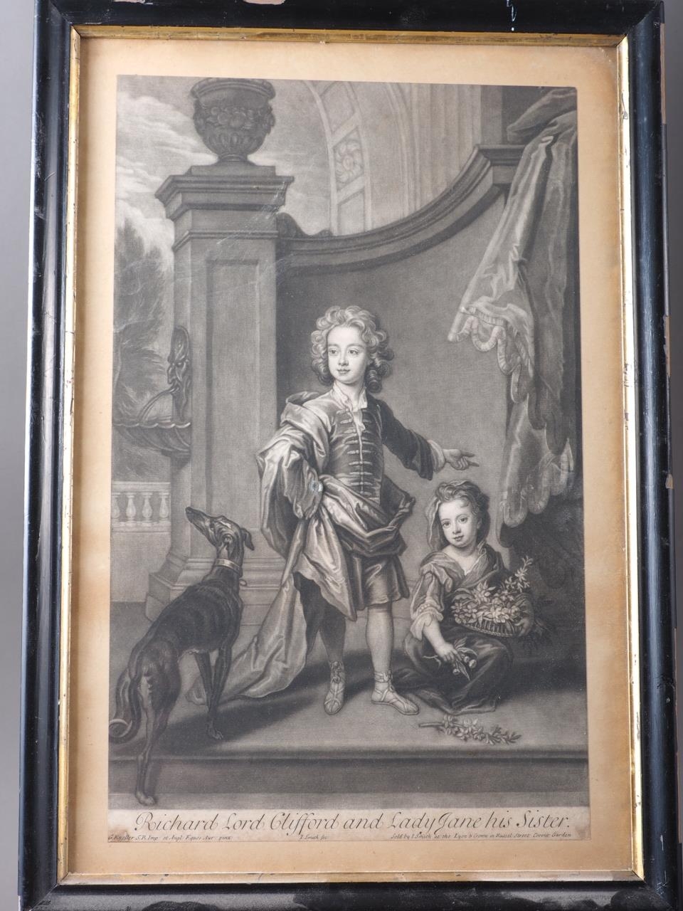 After Sir Geoffrey Kneller: an 18th century mezzotint, the Lord Buckhurst and Lady Mary Sackville, - Image 4 of 14