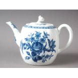 An 18th century Worcester porcelain drum teapot with floral decoration, 4" high (chips to spout,