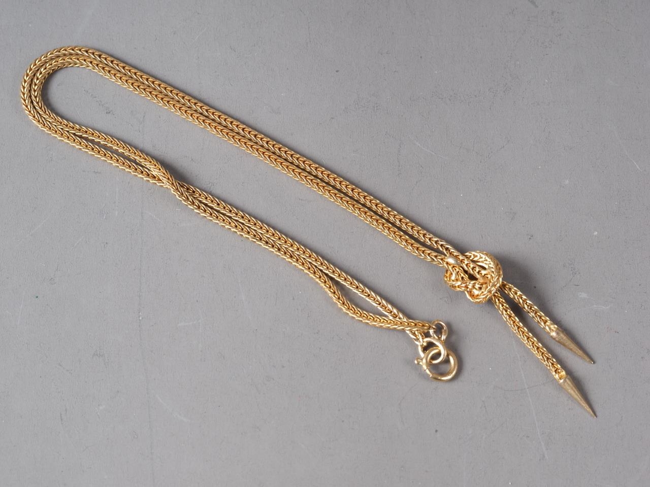 An Etruscan style 9ct gold necklace, 9.4g