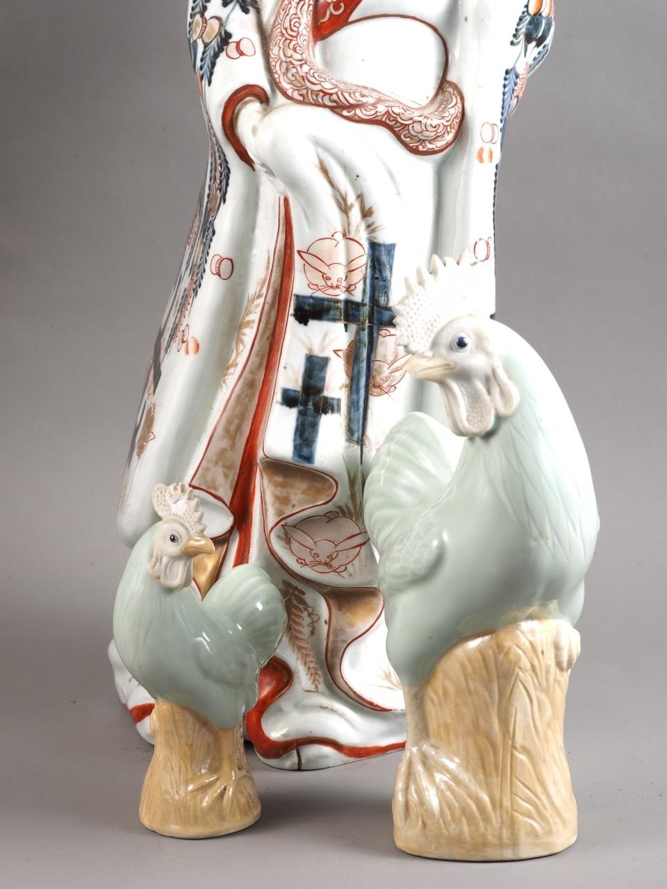 An Imari porcelain figure of a woman with replacement head, 20 1/2" high, two Chinese celadon glazed - Image 2 of 9