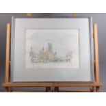 Hugh Casson: a signed colour print, Palace of Westminster, in aluminium strip frame