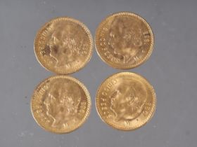 Four Mexican 5 pesos gold coins, 16.7g gross