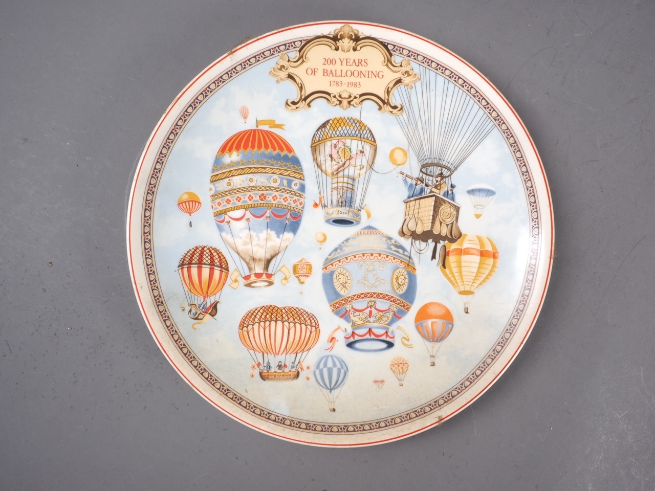 Two French faience plates, ballooning and fisher folk, and other decorative plates (chips to one - Image 3 of 5