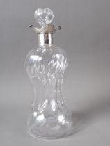 A Victorian blown glass "glug glug" decanter with silver collar, 10" high