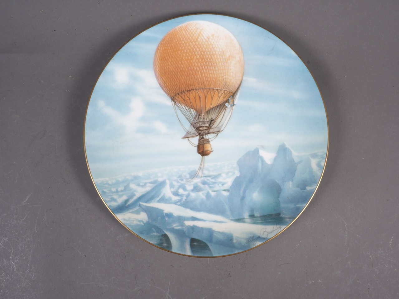 Two French faience plates, ballooning and fisher folk, and other decorative plates (chips to one - Image 5 of 5