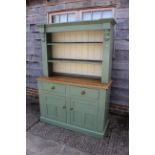 A painted pine dresser, fitted two drawers and two cupboards, 50" wide x 17 1/2" deep x 70" high