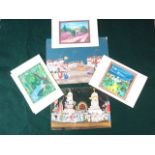 Two 19th century Trichinopoly opaque pigment on mica paintings of scenes from Ramayana, larger 5"