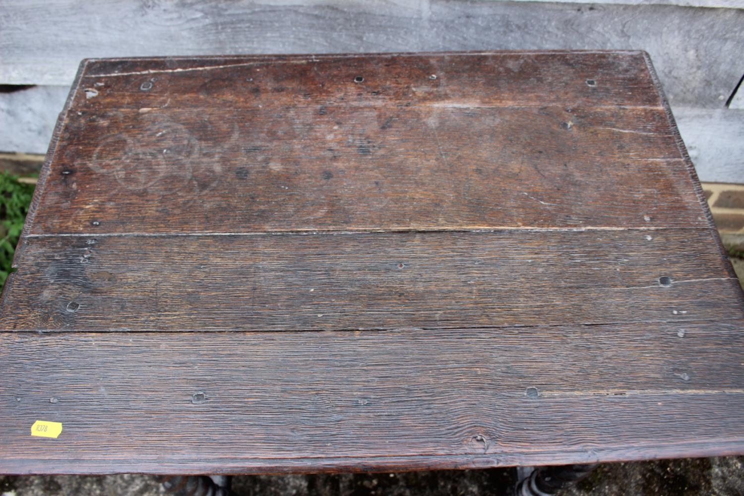 An 18th century oak side table, on tapering barley twist and stretchered supports, 27" wide x 19" - Image 2 of 2