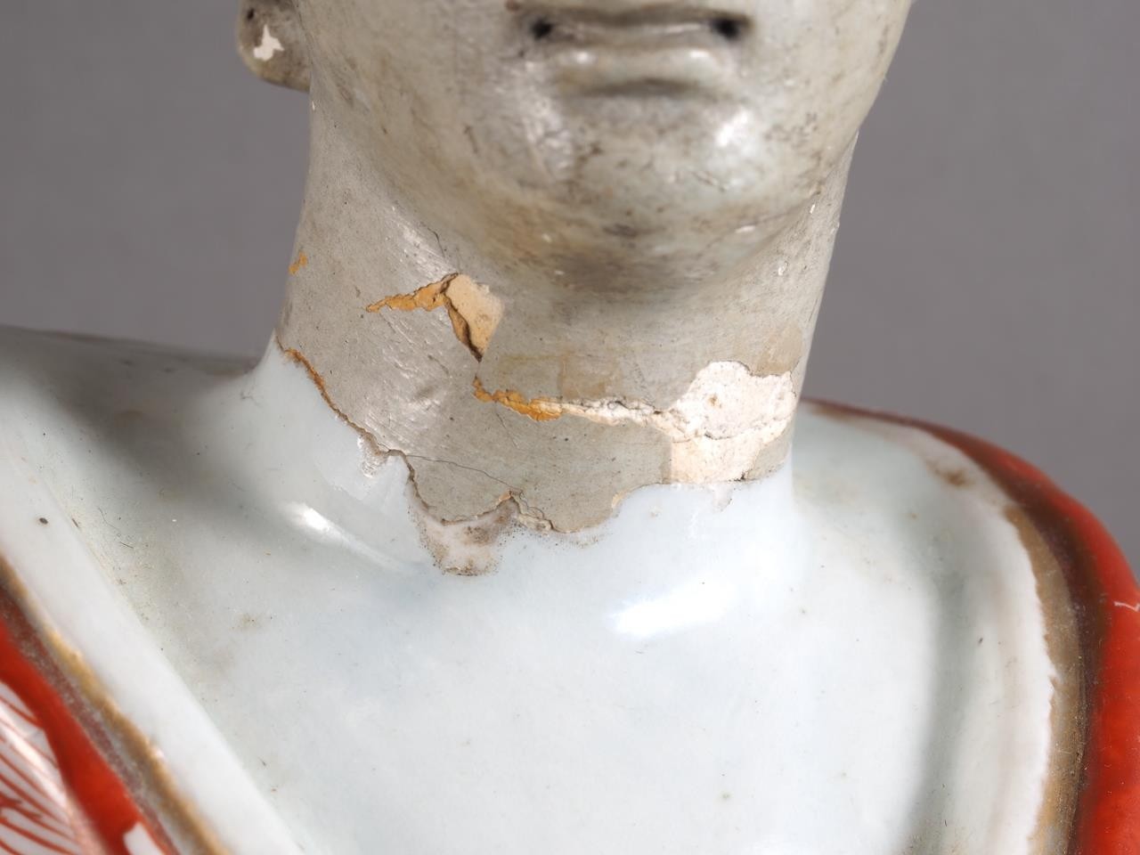 An Imari porcelain figure of a woman with replacement head, 20 1/2" high, two Chinese celadon glazed - Image 4 of 9