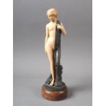 After Ferdinand Preiss: a composition and patinated classical female figure, on marble base, 8" high