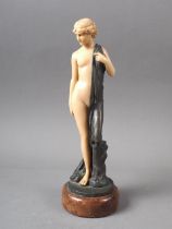 After Ferdinand Preiss: a composition and patinated classical female figure, on marble base, 8" high