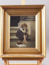 James Duncan, RA: oil on canvas, "Spilt Milk", 9 1/2" x 7 1/2", in gilt frame
