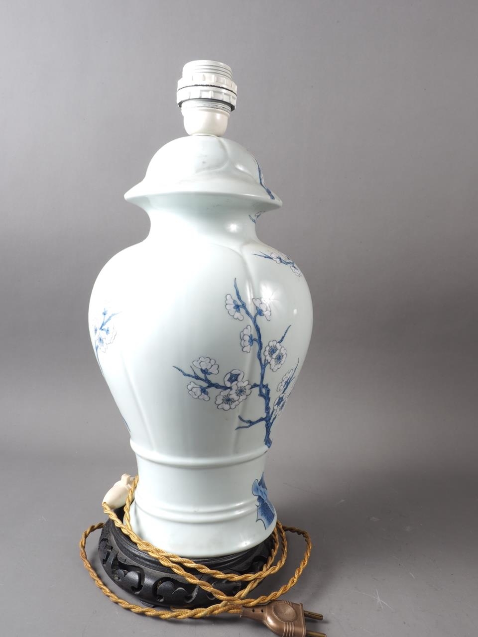 A prunus decorated vase and cover (now converted as a table lamp), 16" high - Image 2 of 2