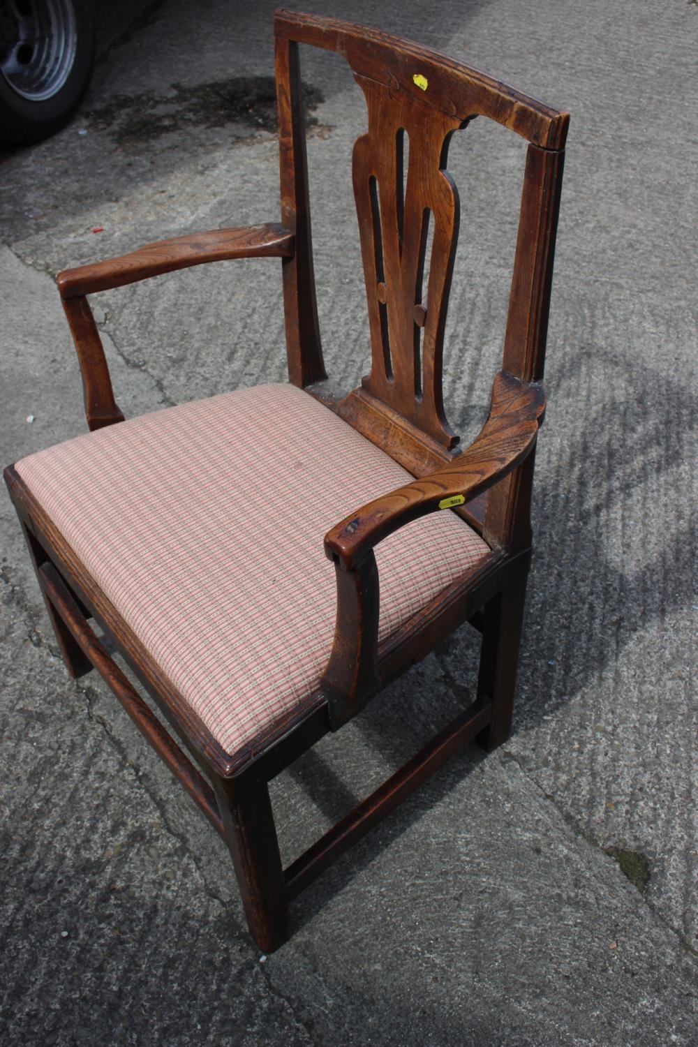 A Georgian provincial oak carver chair with drop-in seat, on square taper supports (repairs) - Image 2 of 2