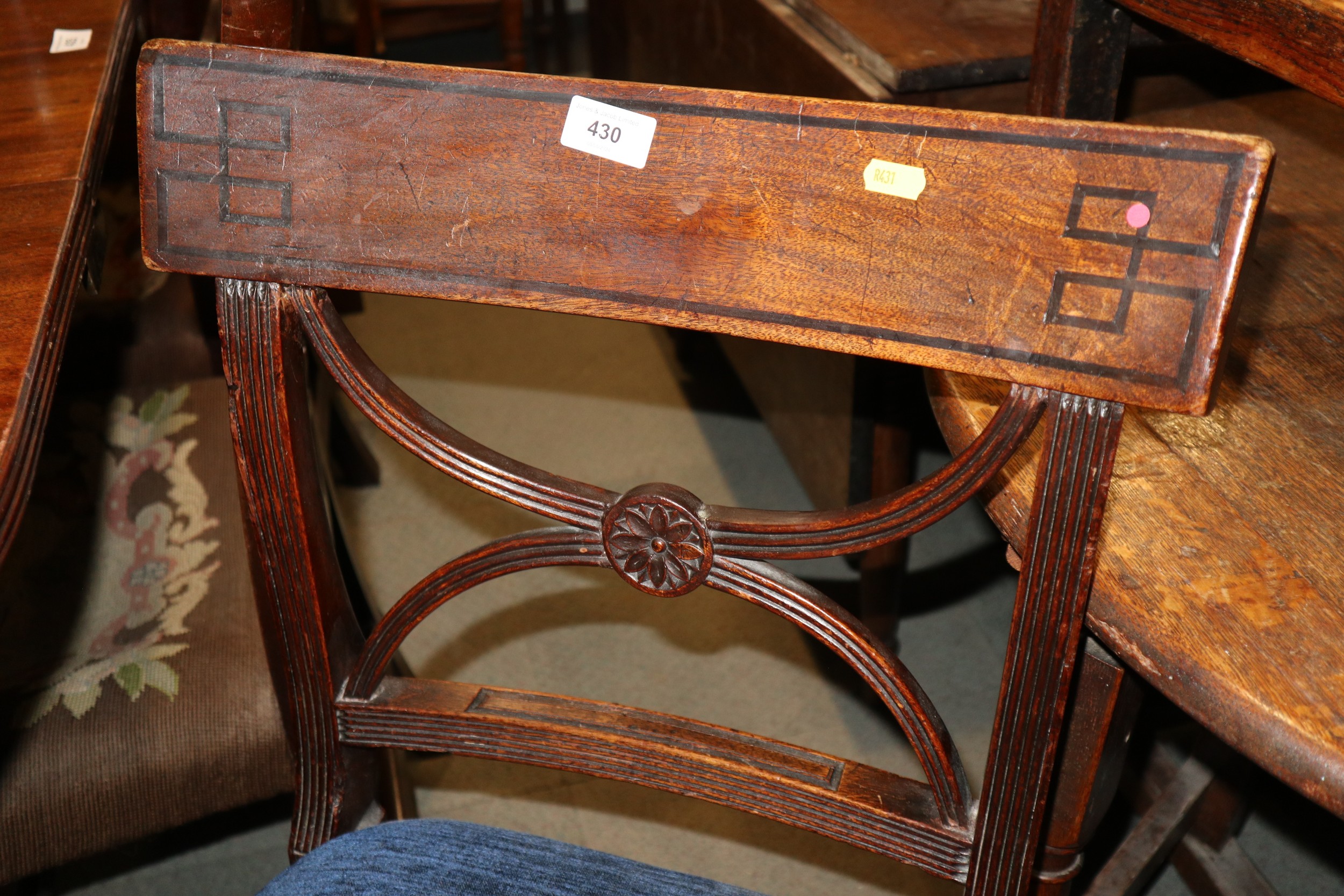 A pair of William IV mahogany and ebony line inlaid reeded frame 'X' bar back dining chairs, on - Image 2 of 2